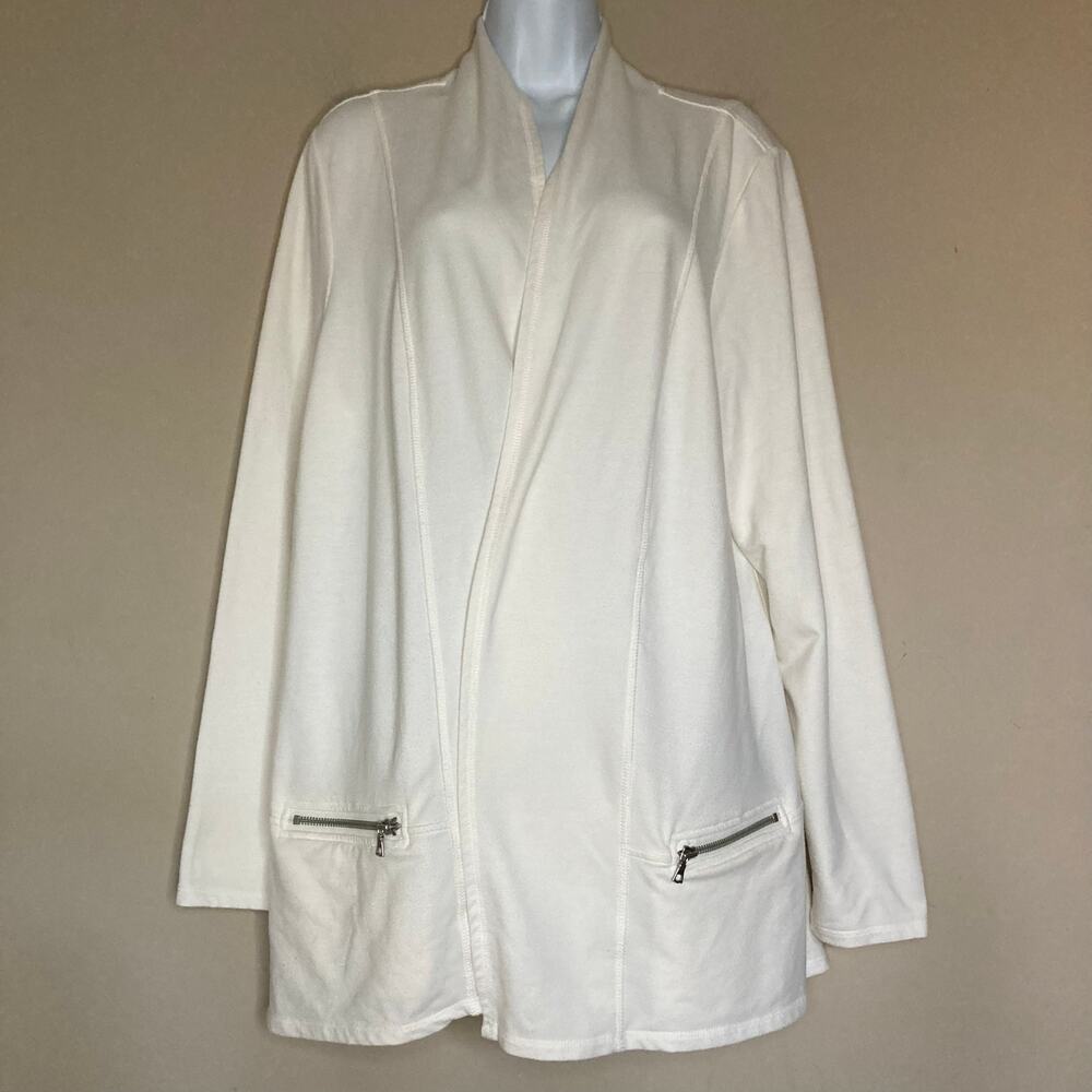 LOGO Lounge by Lori Goldstein XL French Terry Cardigan with Zipper Pocket Detail